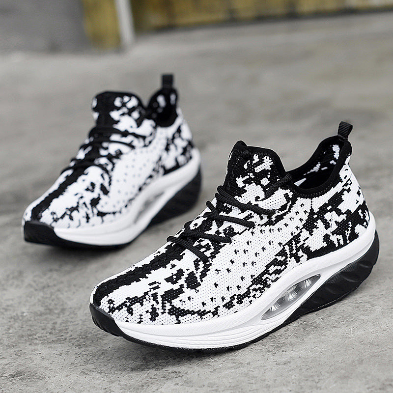 Women's Knit Mesh Lightweight Sneakers-Splashis, Black and White