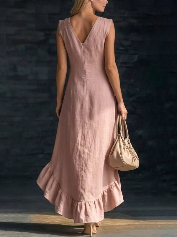 Full Size V-Neck Ruffle Hem High-Low Dress Plus Size — additional view 2