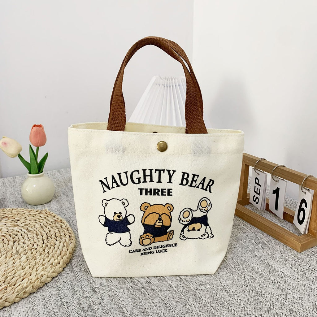 Canvas storage bag shown in dorm room setting