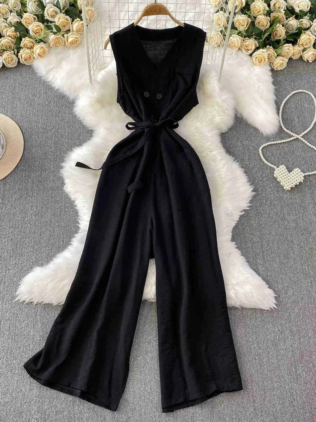 Sleeveless wide leg jumpsuit — additional view 4