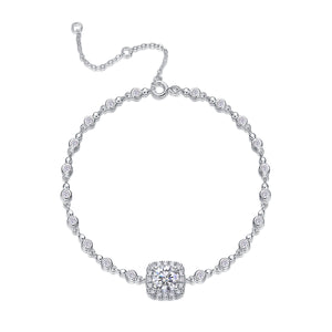 Silver plated cushion halo cubic zirconia bracelet