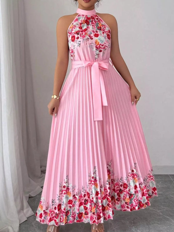 Halter Neck Floral Print Pleated Maxi Dress — additional view 2