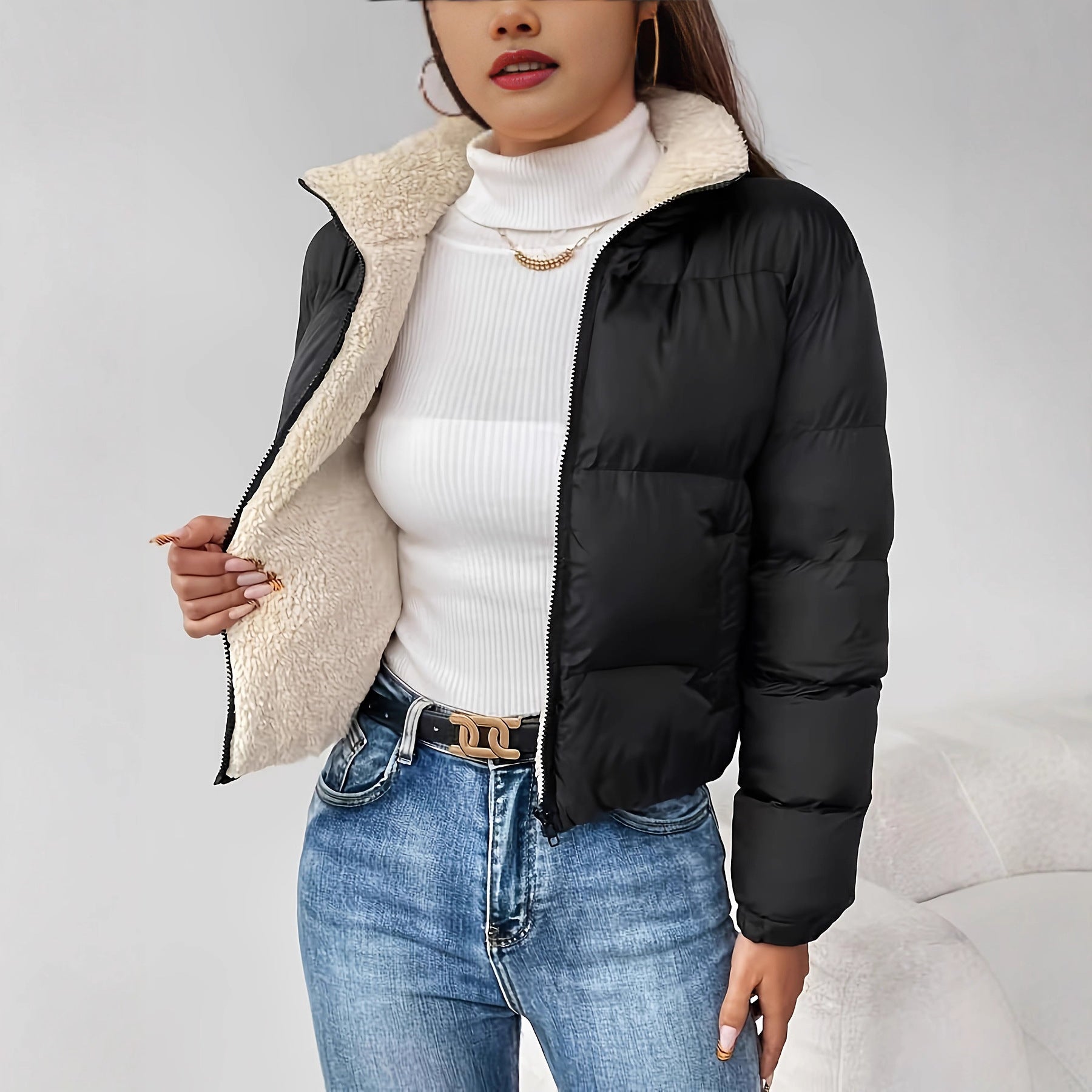 Women's Casual Solid-Color Zip Jacket, angled product view