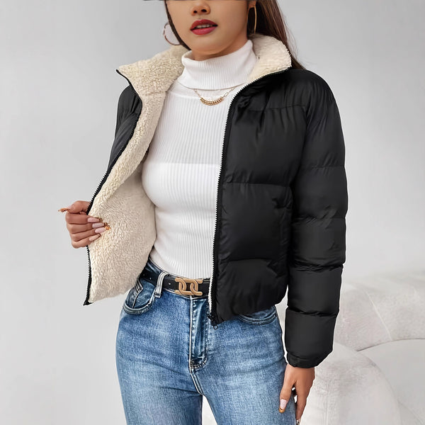 Women's Casual Solid-Color Zip Jacket, angled product view