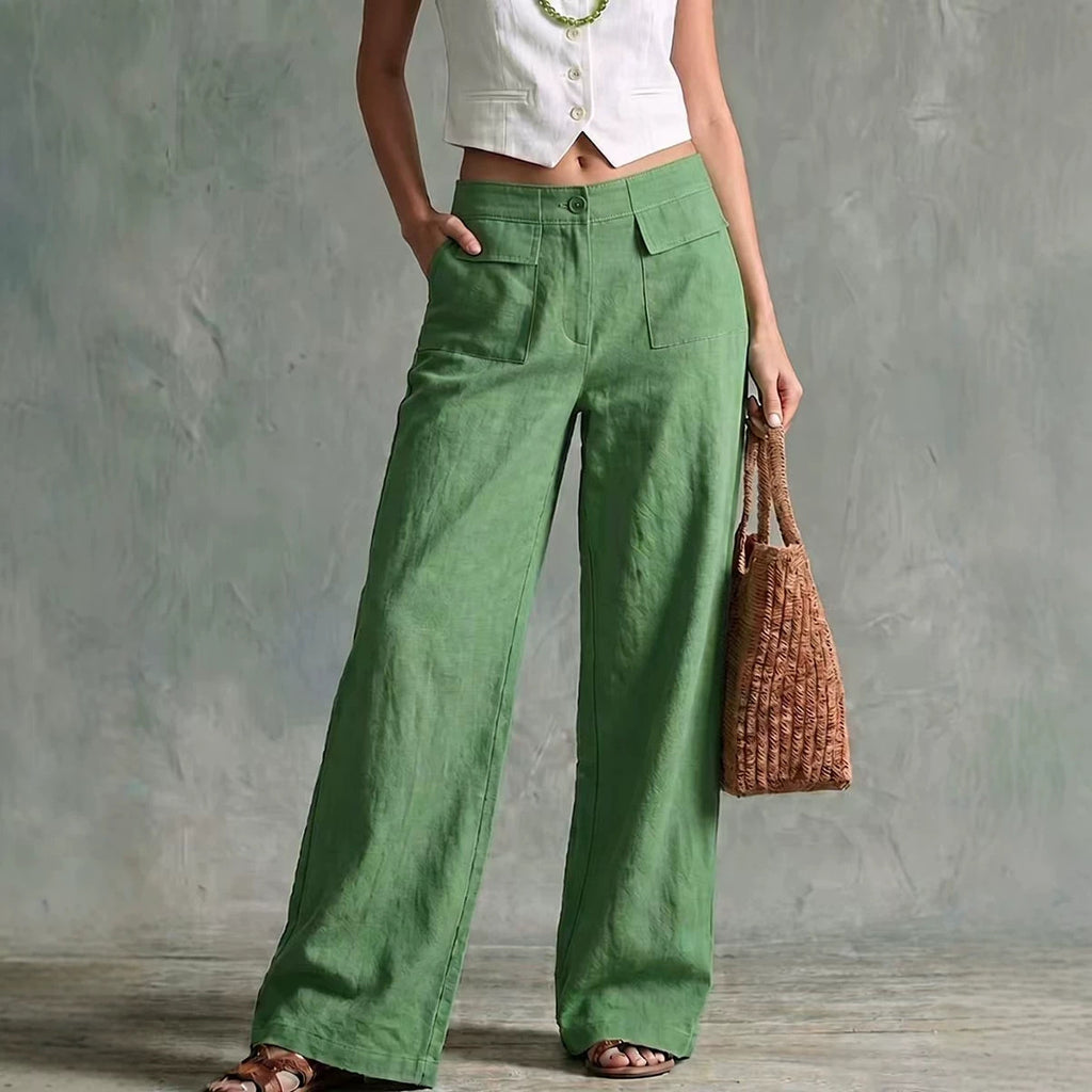 Solid-color elastic-waist casual pants product image