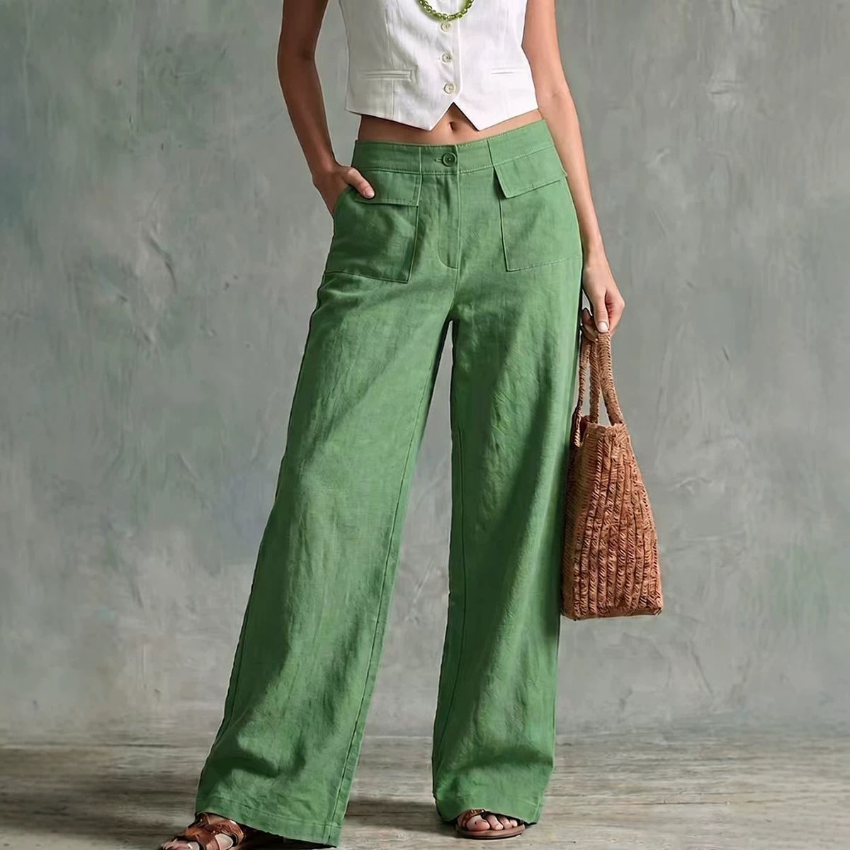 Solid-color elastic-waist casual pants product image