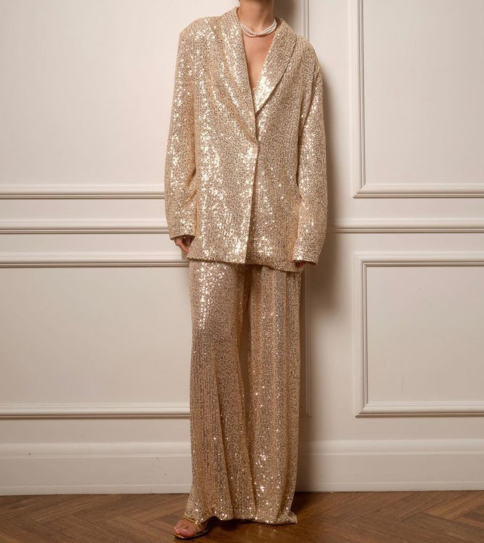 Women’s Sequin Blazer Pantsuit, angled product view