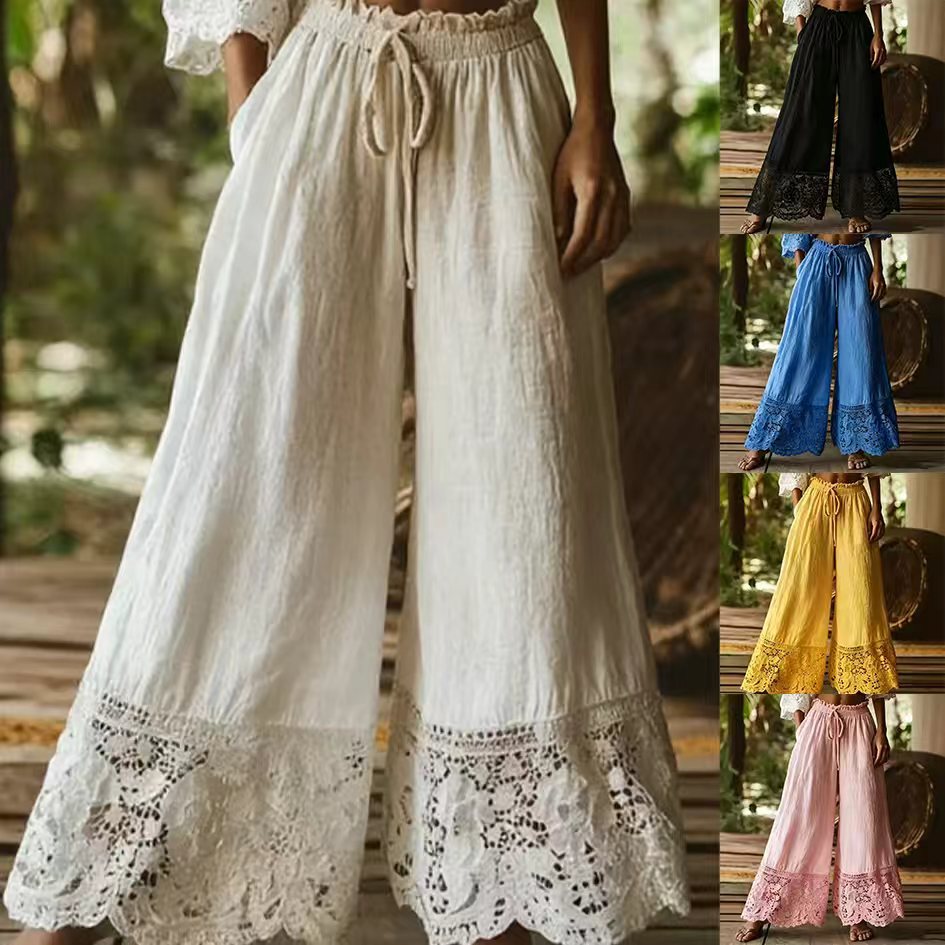 Lace-trimmed wide-leg pants product image