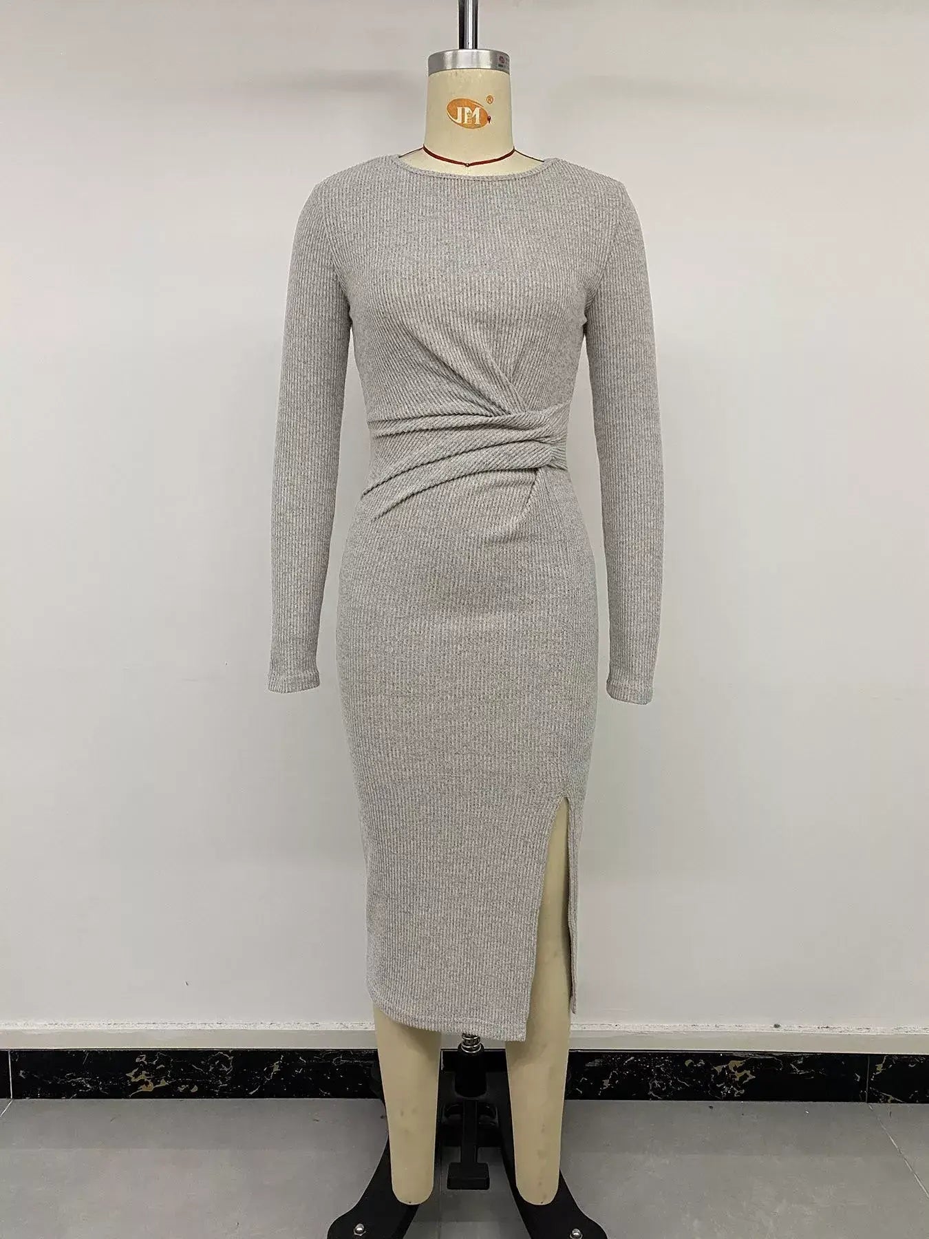 Ribbed knit midi dress with slit — additional view 6