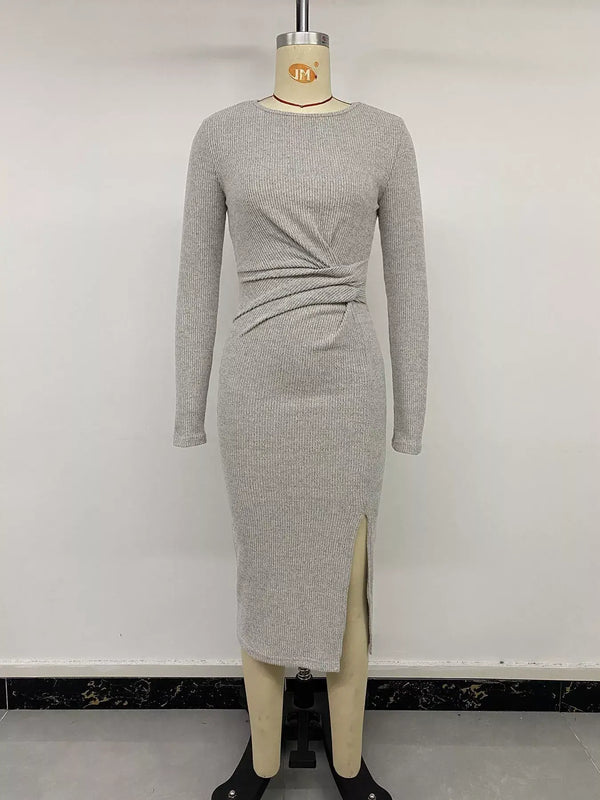 Ribbed knit midi dress with slit — additional view 6