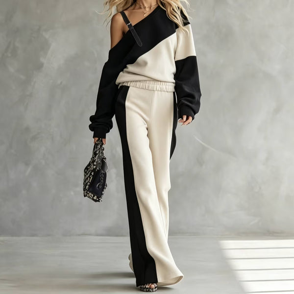 Color-Block Sweatshirt & Wide-Leg Pants Set — product image 5