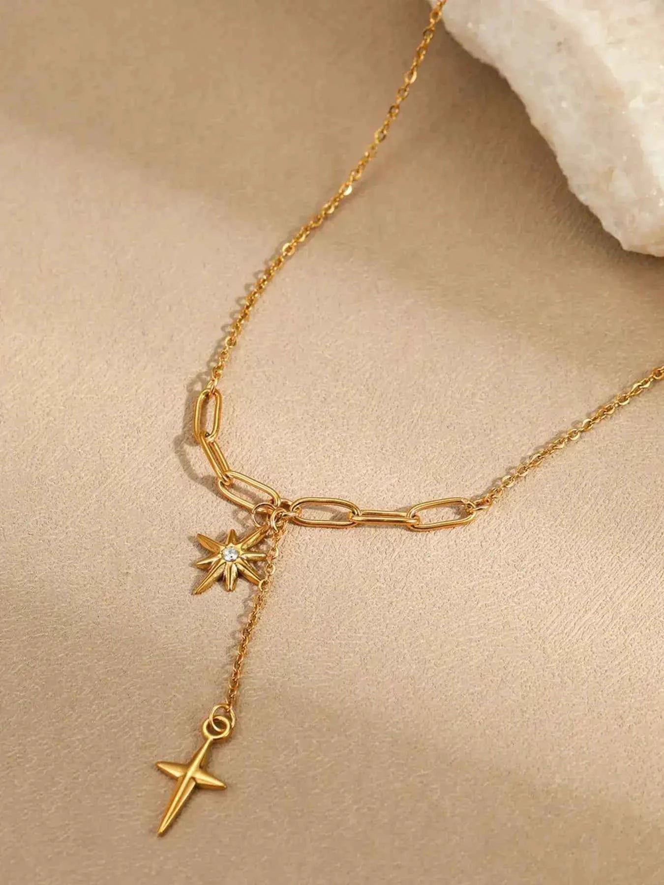 Star and cross pendant necklace in 18K gold-plated finish — additional view 4