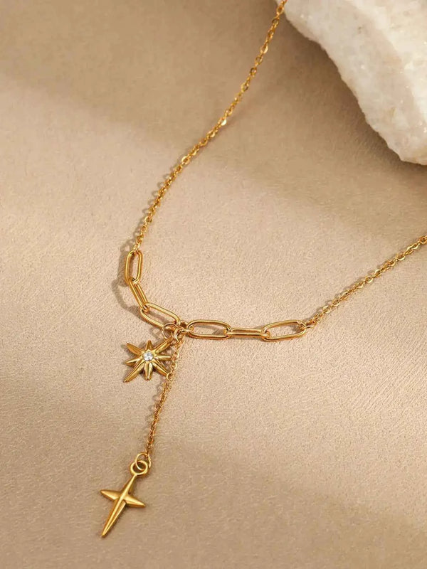 Star and cross pendant necklace in 18K gold-plated finish — additional view 4
