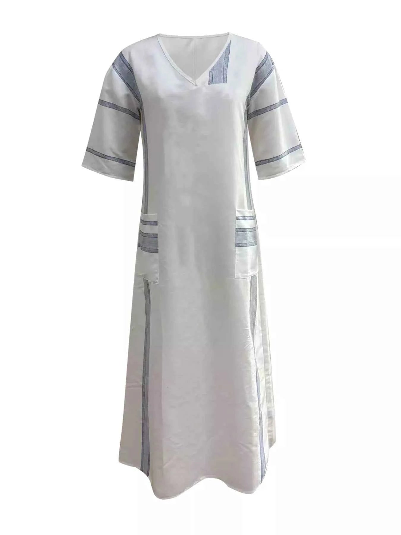 Striped V-neck maxi dress with pockets — additional view 6