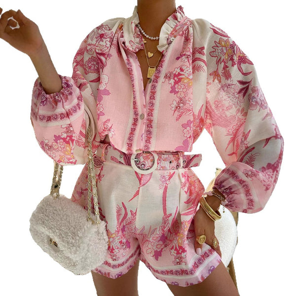 Product detail photo of Linen Shirt and High Waisted Shorts Set, Women’s Clothing Set, linen shirt and high waisted shorts set, everyday style