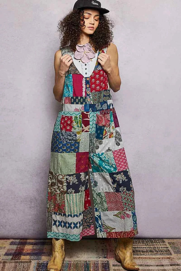 Sleeveless patchwork wide leg jumpsuit — additional view 2