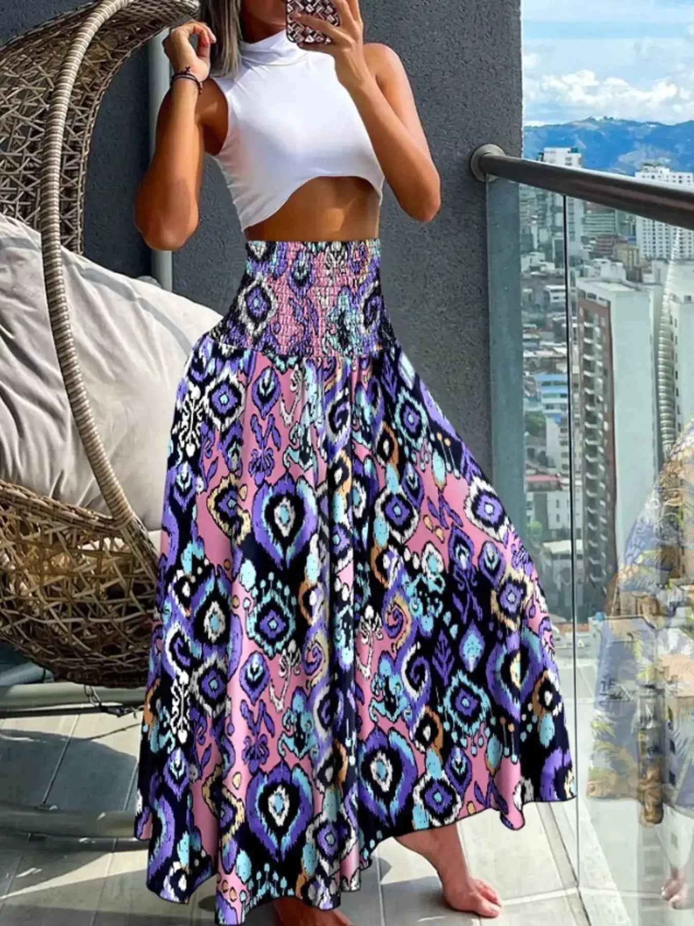 Printed Wide-Leg Pants for Effortless Style and Comfort-Bottom-Splashis-Splashis
