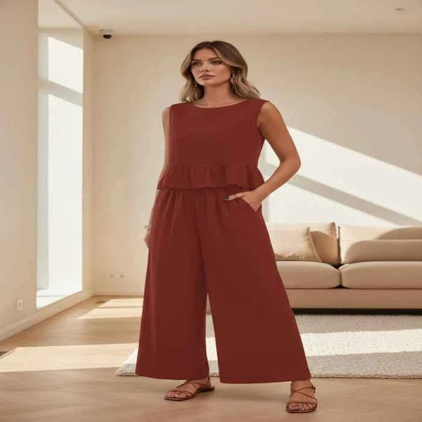 2026 Feminine Two-Piece Ruffle Set-Two-Piece Set-Splashis-Color:Burgundy-Size:XL-Splashis