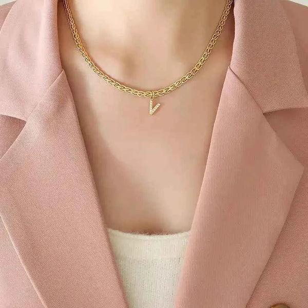 Letter pendant necklace in brass with zircon inlay — additional view 6
