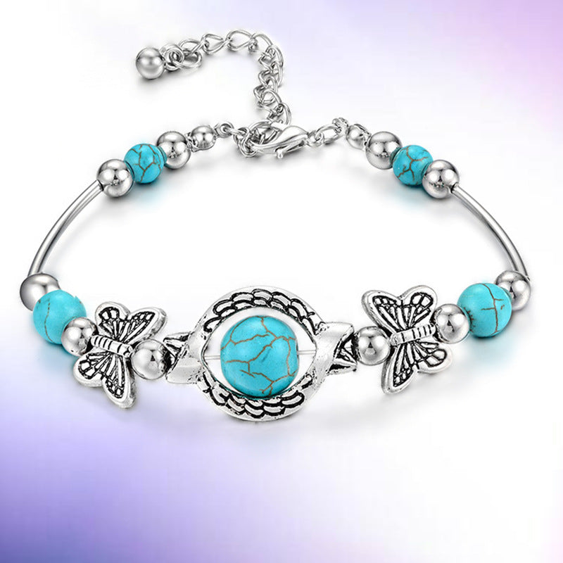 Turquoise Butterfly Alloy Bracelet, side product view