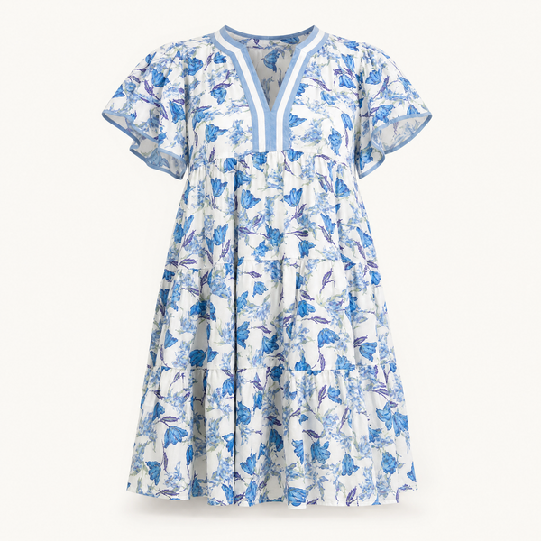 Floral Flutter Sleeve Tiered Dress shown in a clear product image
