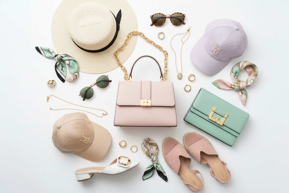 Accessories: hats, bags, sunglasses and shoes