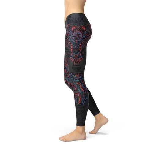 Oriental black wolf print leggings — additional view 5