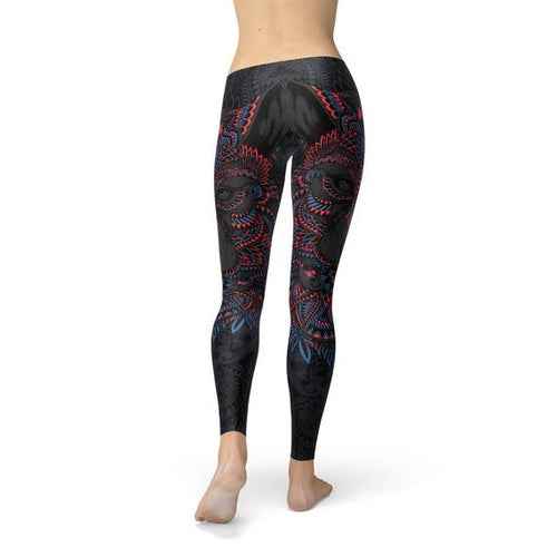 Oriental black wolf print leggings — additional view 4