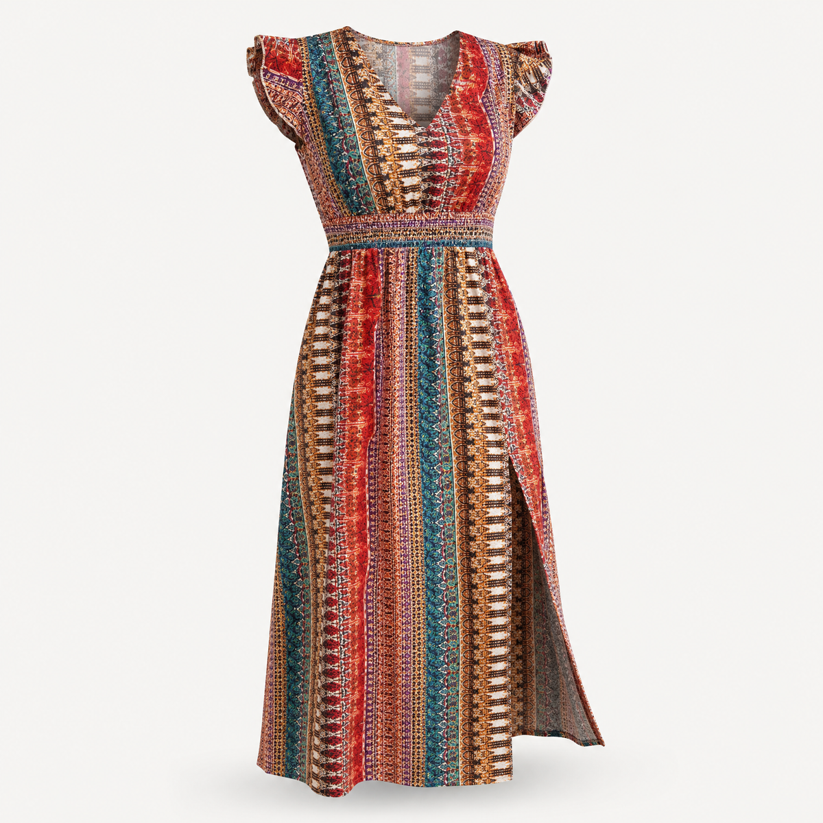 Boho Print Ruffle Sleeve Slit Dress additional product view