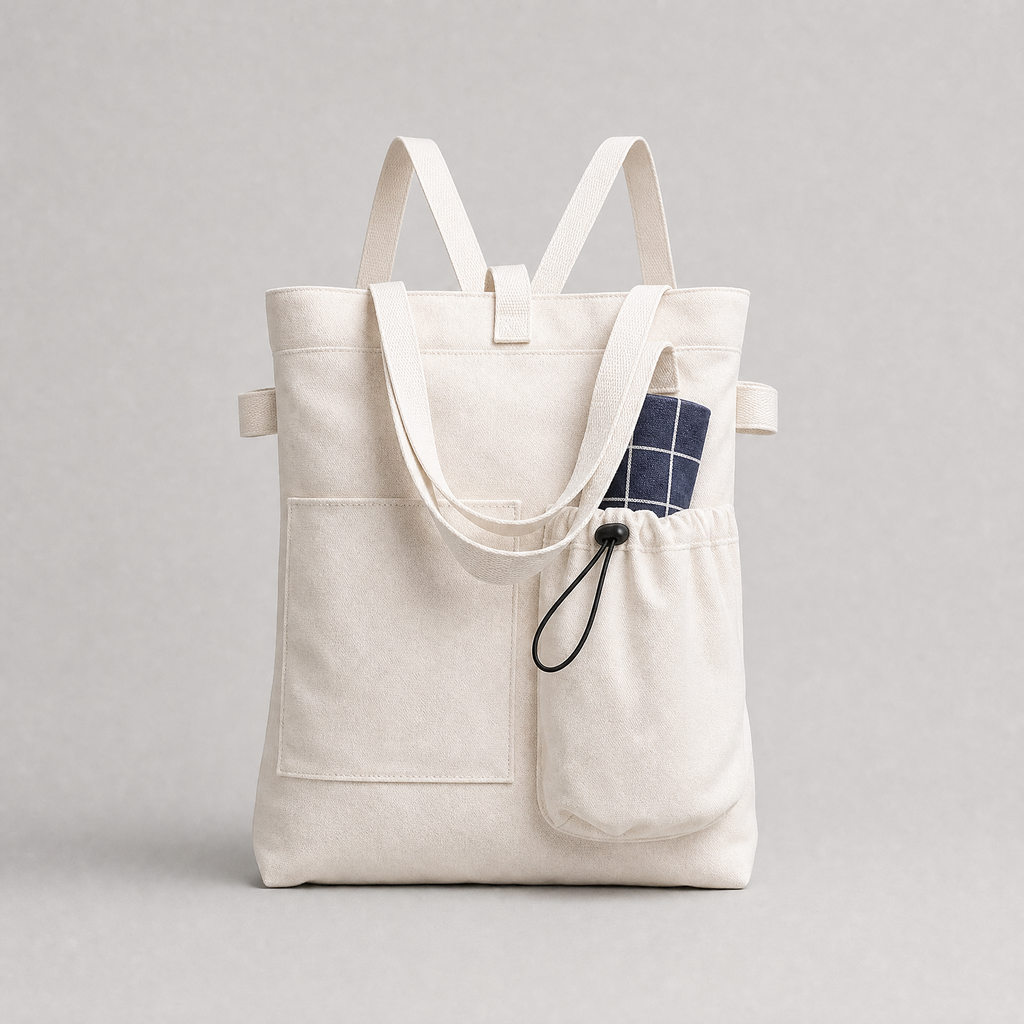 Canvas Backpack Tote Bag for Women – Preppy Student Shoulder Bag, shown in a clear product image