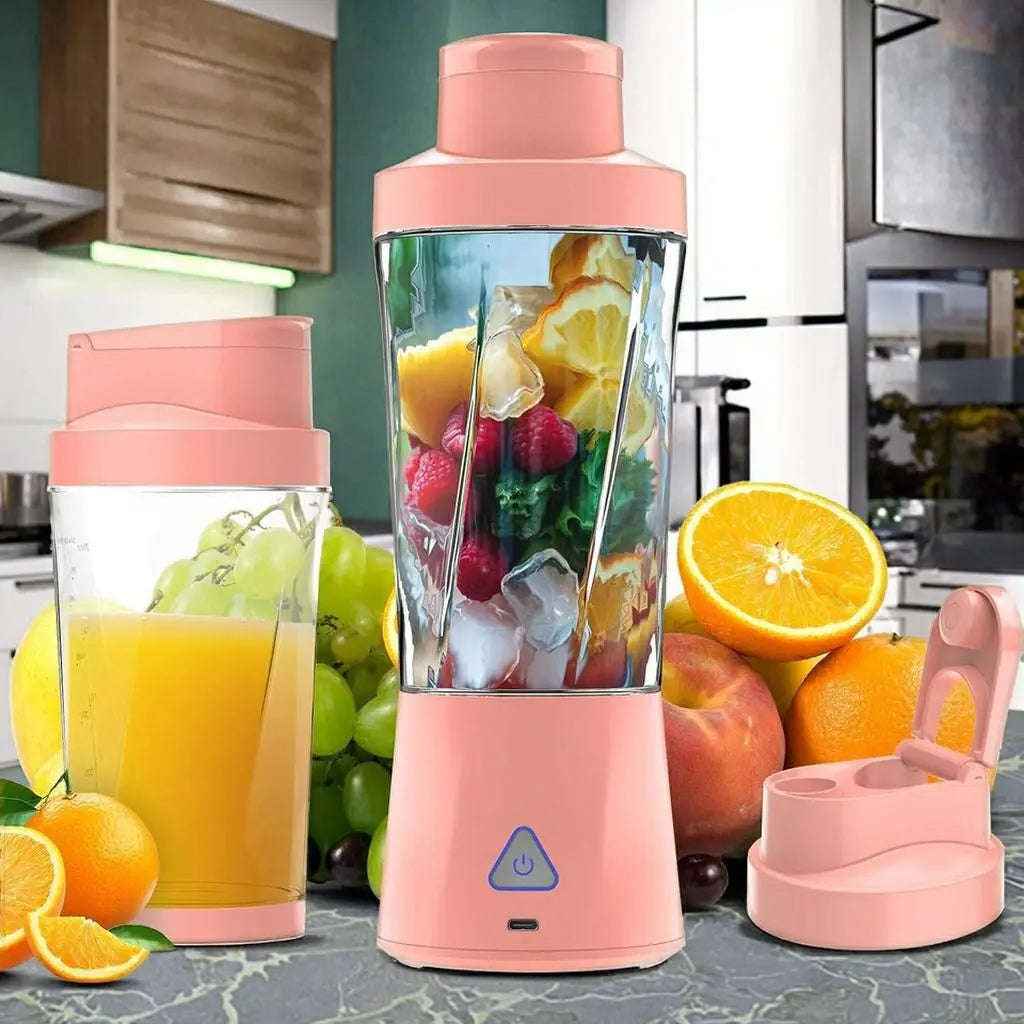 Portable Electric Blender Cup 600ml for Smoothies and Drinks-Blenders & Food Processors-Splashis-Color:Pink Transparent Body-Splashis