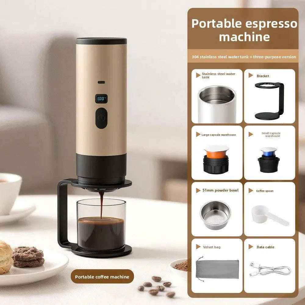 Portable Espresso Maker - Compact and Travel-Friendly Espresso Machine-Kitchen Appliances-Splashis-Color:Ver2 51Portafilter Champagne Gold-Splashis