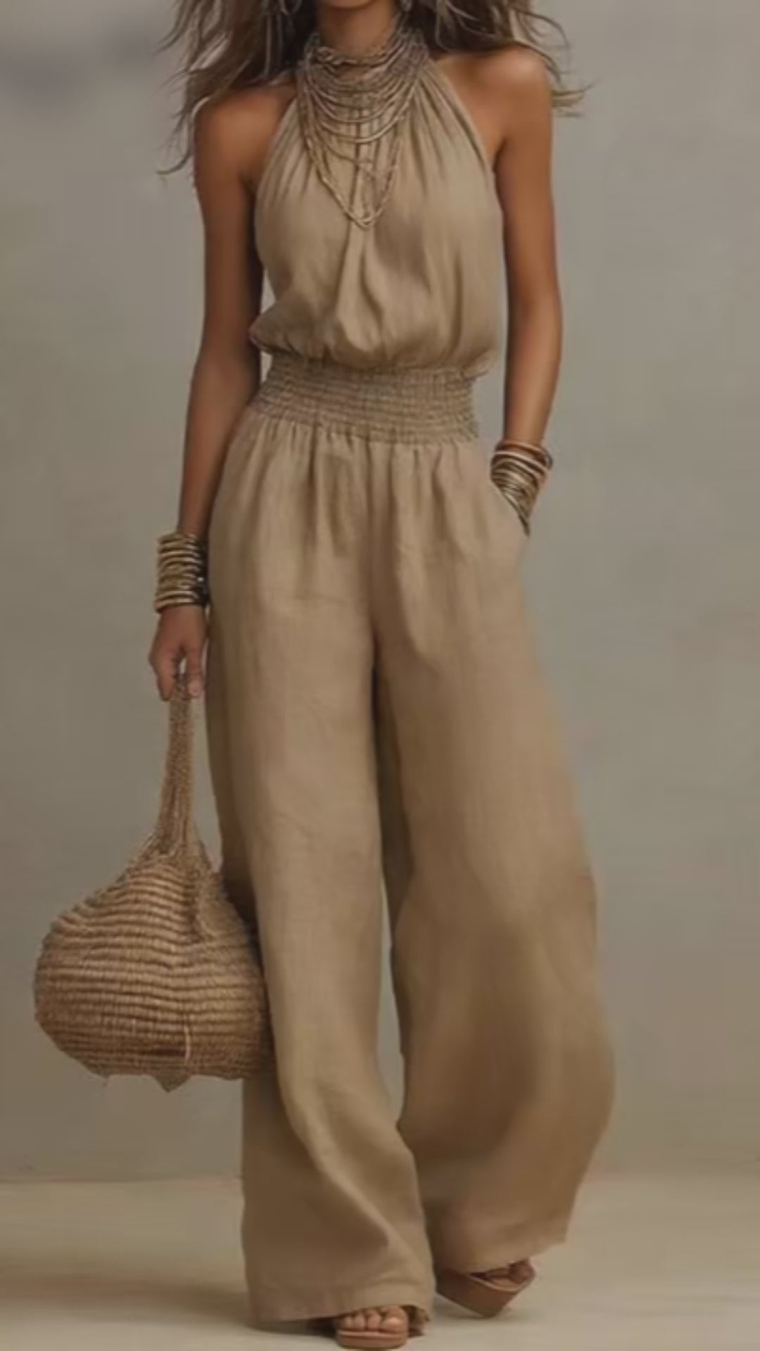 Backless Lace-Up Halter Jumpsuit