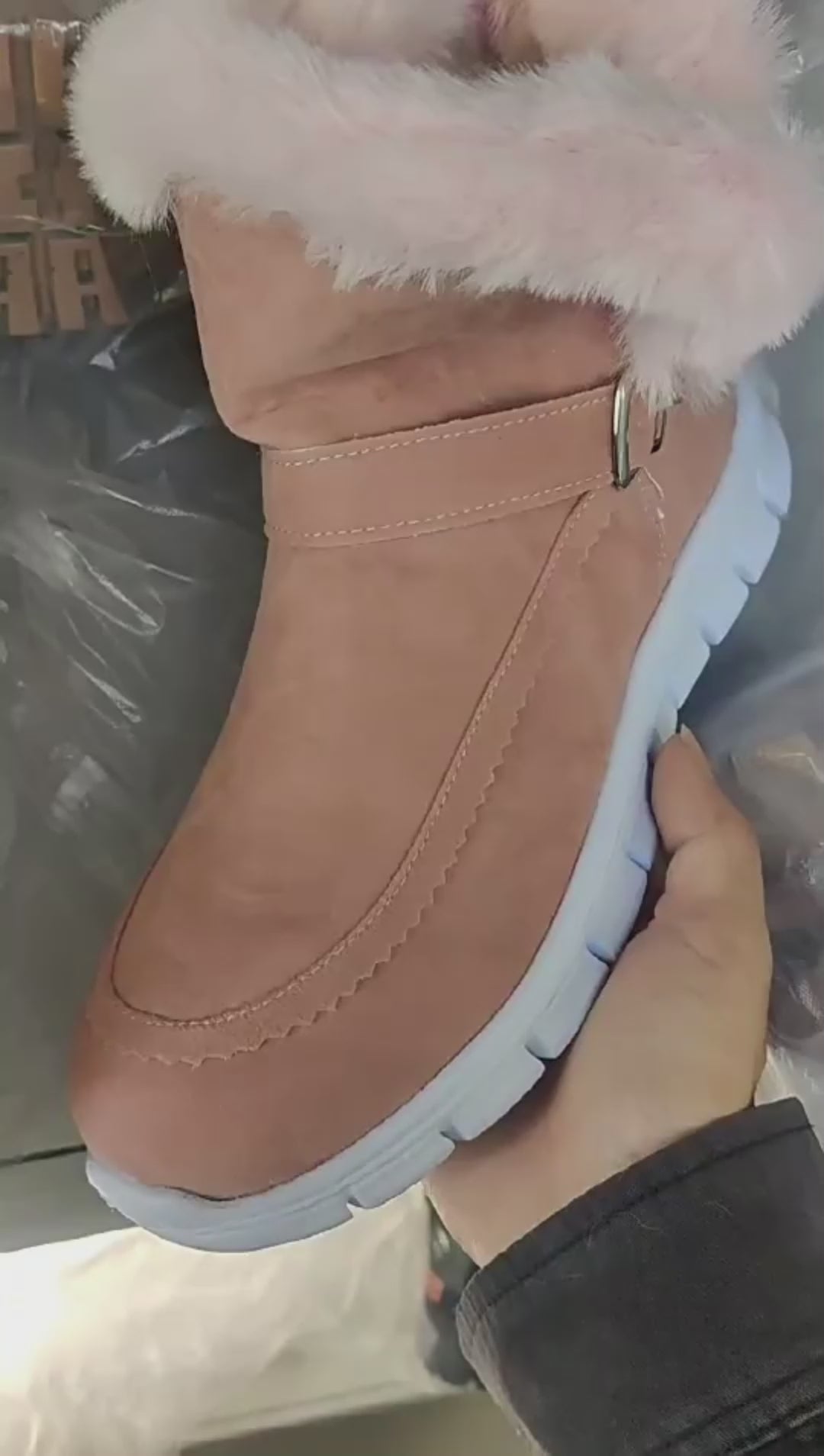 Women's Plush-Lined Ankle Snow Boots with Buckle Design
