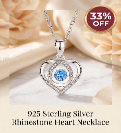 925 Sterling Silver Rhinestone Heart Necklace with a blue gemstone on a beige background