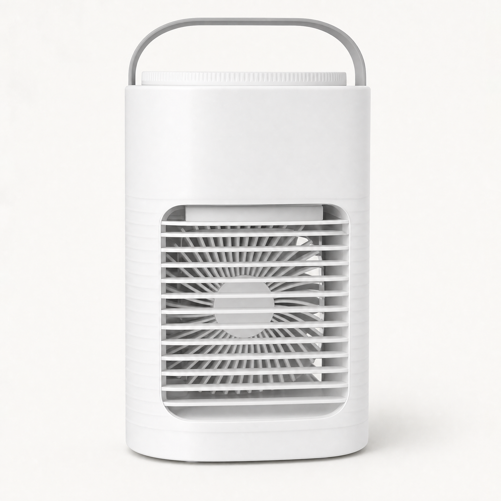 USB Desktop Cooling Fan with Mist Function and RGB Light, shown in a clear product image