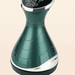 Green handheld massager with warmth, vibration and red light
