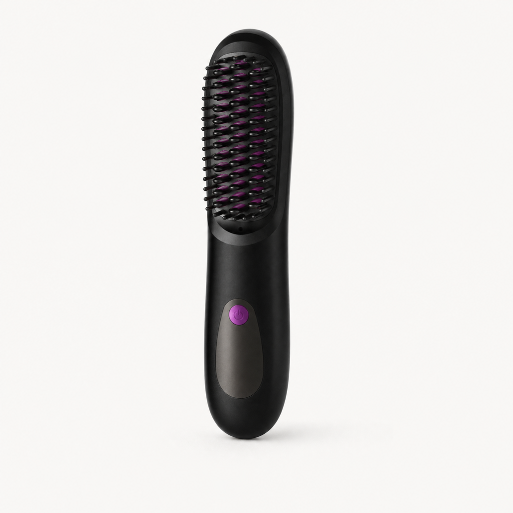Cordless Straightening Comb with LCD Display, shown in a clear product image