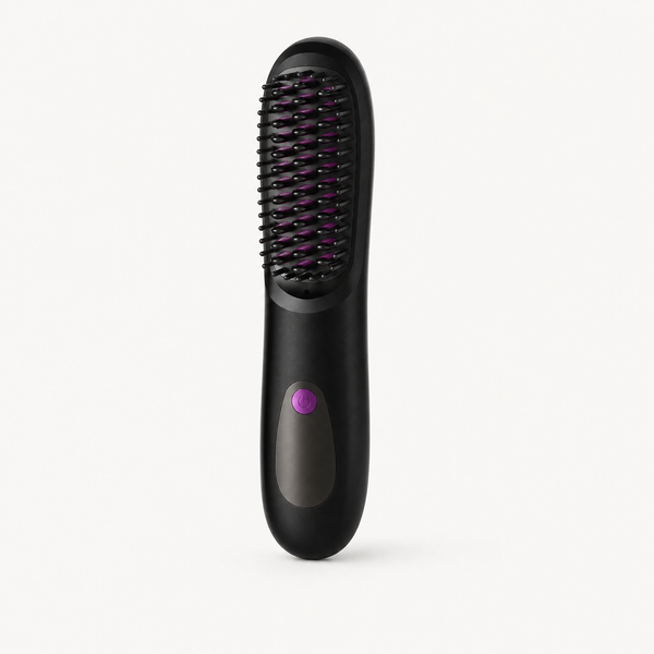 Cordless Straightening Comb with LCD Display, shown in a clear product image