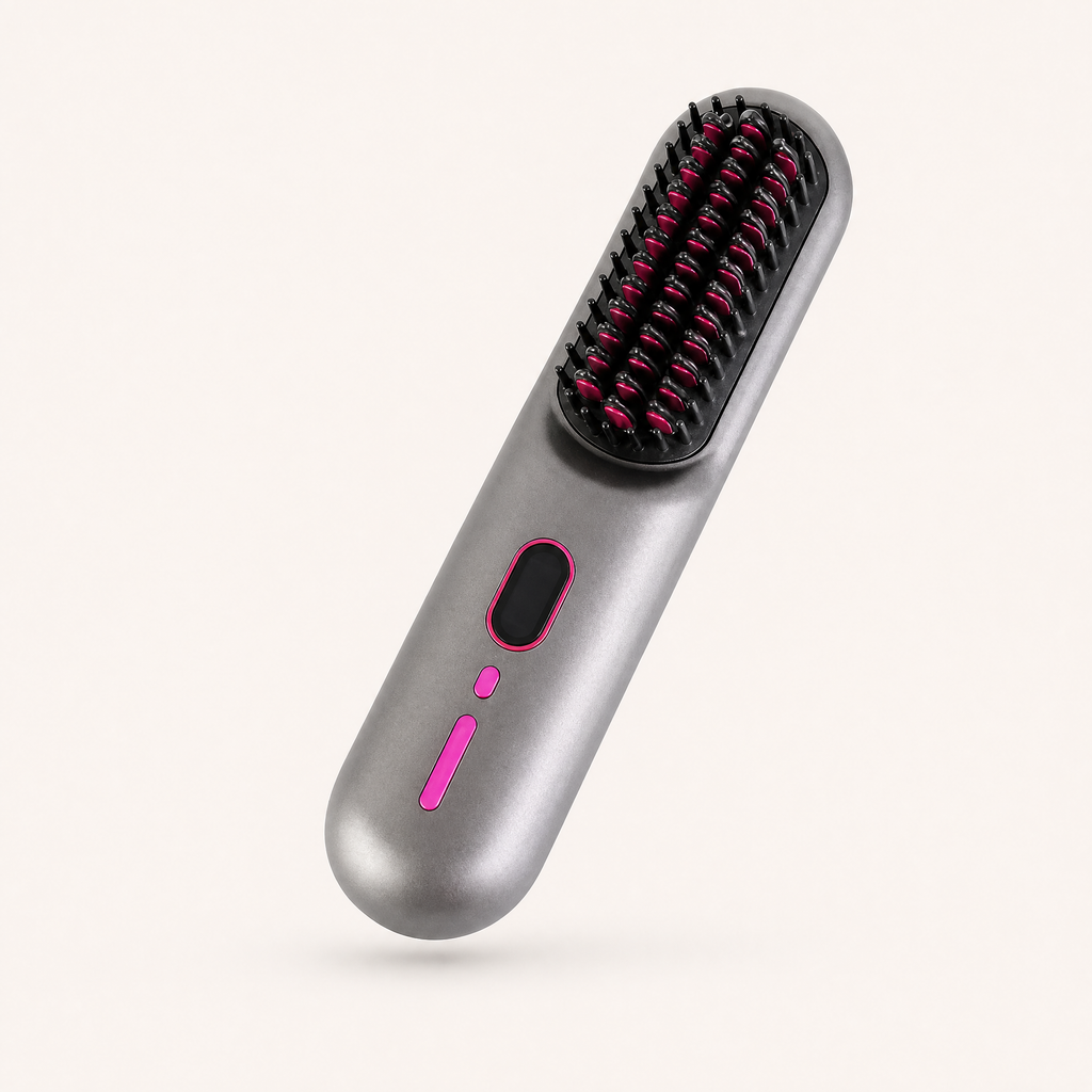 Cordless Hair Straightener Brush shown in a clear product image