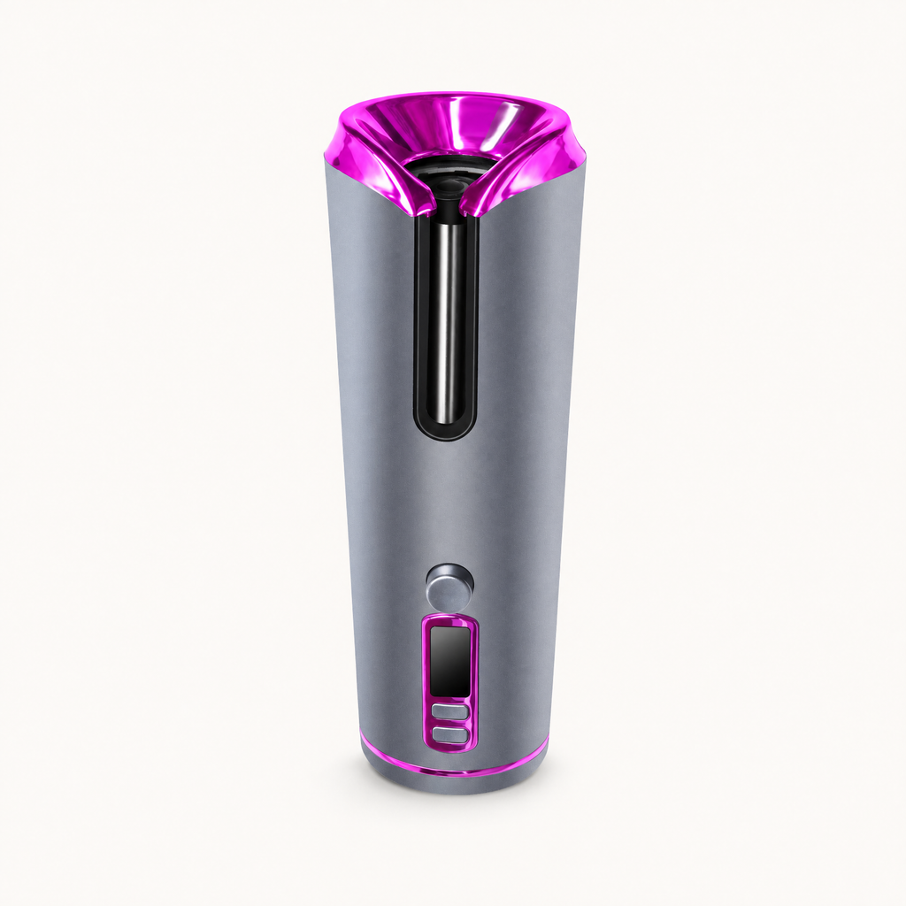 Portable Cordless Automatic Curling Iron with LCD Display, shown in a clear product image