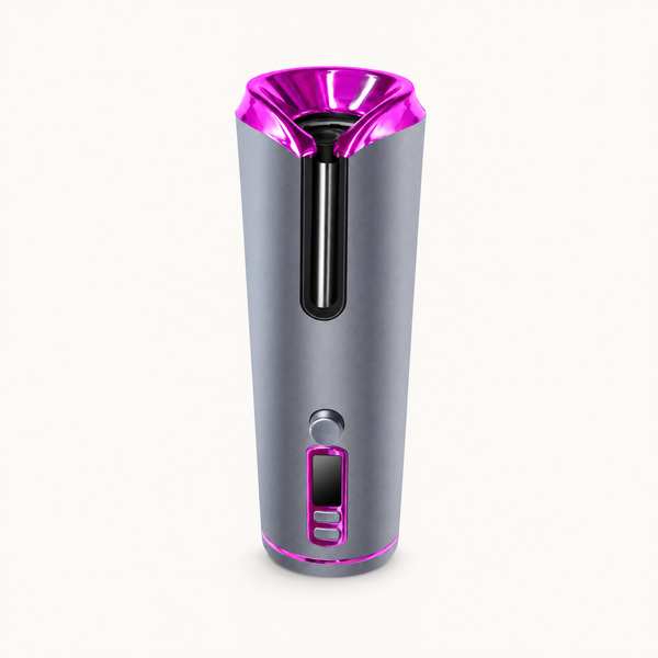 Portable Cordless Automatic Curling Iron with LCD Display, shown in a clear product image
