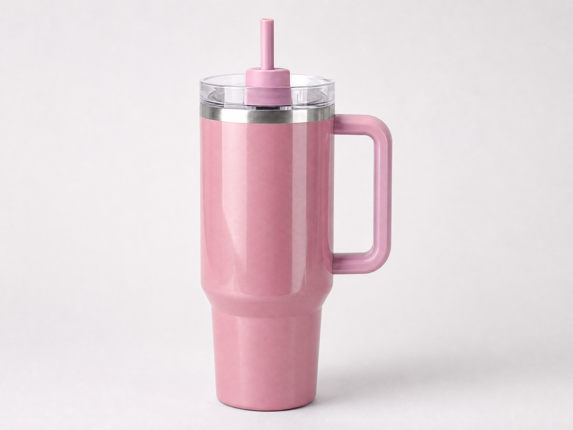 64oz Insulated Stainless Steel Tumbler with Handle & Straw shown in a clear product image